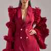 AKIRA Living Over The Top Ruffle Sleeve Blazer Mini Dress | Burgundy | Size Medium