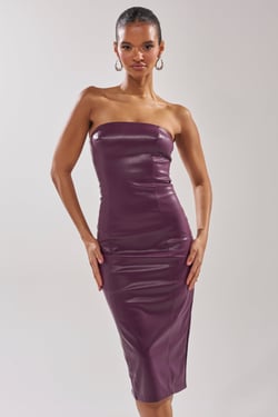 AKIRA Oh Hot Damn Faux Leather Midi Dress In Purple | Size 1X