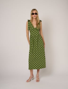 Green Polka Dot Jersey Addison Midi Dress