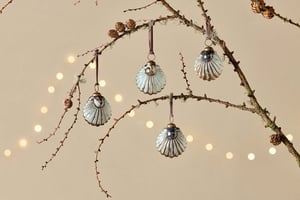 nkuku Sohni Shell Baubles Set Of 4 | Christmas Decorations | Gold/Cream