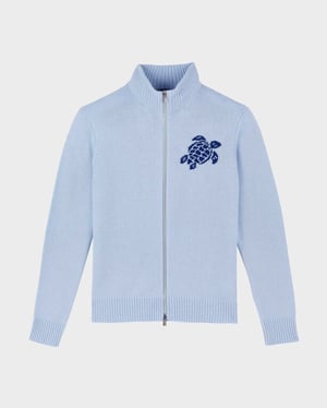 Vilebrequin - Men Wool And Cashmere Full Zip Sweater Turtle - Pullover - Juan - Blue - Size XXL