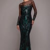 Goddiva Long Sleeve Sequin Flame Maxi - Emerald Green