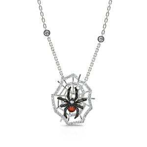 Jeulia "Web of Death" Spider Web Two Tone Sterling Silver Necklace