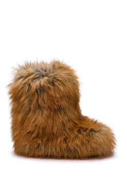 AKIRA Azalea Wang Nadianna Tan Flat Fur Bootie | Size 11