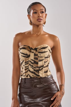 AKIRA Bam Bam Fur Corset Top | Brown | Size 1X