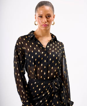 Black Foil Chiffon Oversize Shirt - 20