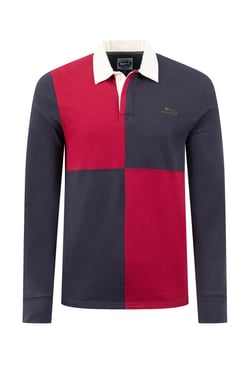 Weird Fish Lyon Organic Cotton Colour Block Rugby Shirt Garnet Size S