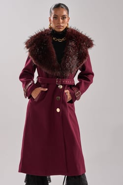 AKIRA Catalina Fur Collar Trench Coat | Size XL