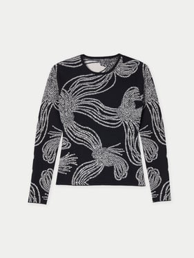 Rope Knot Print Cashmere Silk Sweater - XL / Black / WK1103-7018/7015
