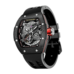 TSAR BOMBA Men's Automatic Skeleton Watch | Interchangeable Luxury Design | Black | Atomic TB8218 | Carbon Fiber