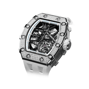TSAR BOMBA Men's Luxury Skeleton Automatic Watch | White | The Elemental TB8209D | Cubic Zirconia Bezel | Sapphire Glass 50M Waterproof FKM Rubber Strap