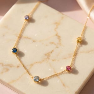 Delicate Multi Gemstone Crystal Gold Plated Choker Necklace