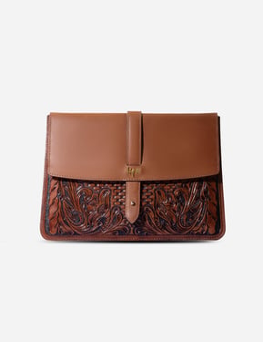 Rancher Hand-Tooled Leather Laptop Sleeve - 13-Inch - Tan