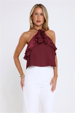 Floral Pop Halter Top Merlot