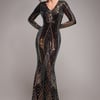 Goddiva Two Toned V Neck Sequin Maxi - Black