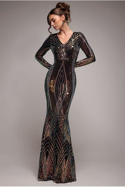 Goddiva Two Toned V Neck Sequin Maxi - Black