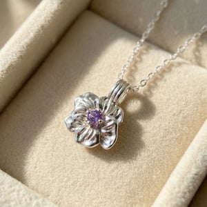 Amethyst February Birthstone Violet Birthflower Sterling Silver Charm Necklace