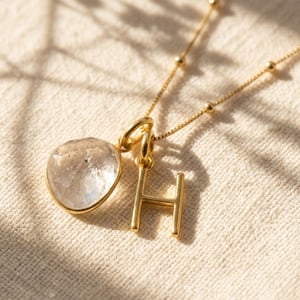 18ct Gold Vermeil Plated Herkimer Diamond Crystal Initial Necklace - Z