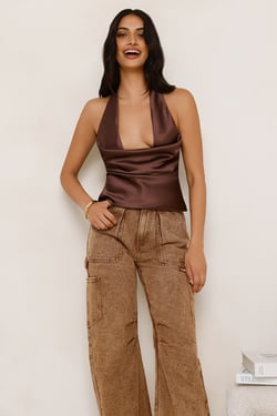 Serenity Sands Satin Halter Top Brown