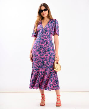 Pink Animal Wrap Midi Dress - 20