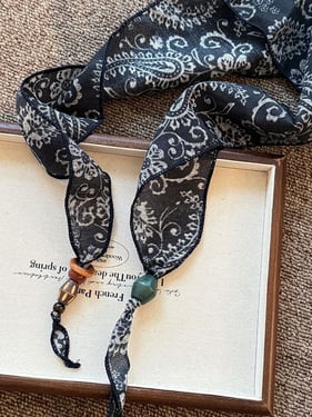 Multi-Functional Floral Printed Silk Scarf - Ebony Print / One Size