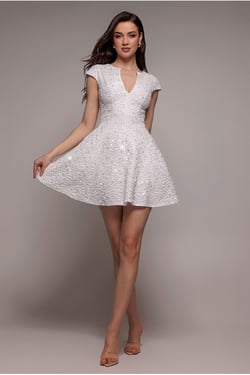 Goddiva Bead Embellished Jacquard Skater Mini Dress - White