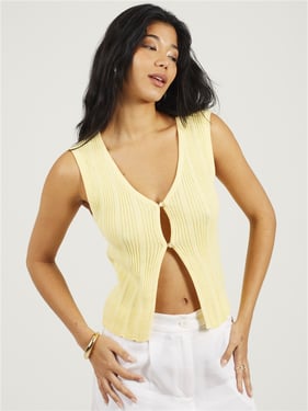 Brave Soul Ribbed Button Waistcoat - Lemon - XS