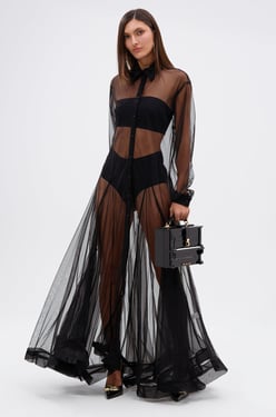 AKIRA Cool Girl Mesh Layering Maxi Dress | Black | Size Large/XL