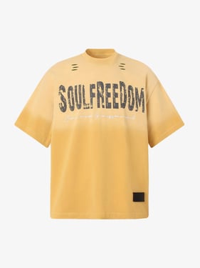 Distressed Gradient Letter Print Crew Neck T-shirt - Yellow / XL