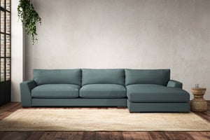 nkuku Guddu Right Hand Chaise Sofa | Make To Order | Grand | Recycled Cotton Airforce