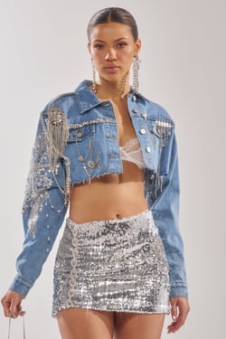 AKIRA Piper Embellished Denim Jacket | Size 1X