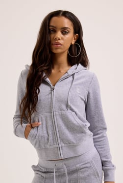 SILVER MARL COTTON VELOUR ROBERTSON HOODIE - Tall (XL) / Grey