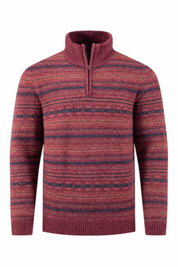 Weird Fish Larwill 1/4 Zip Fair Isle Jumper Garnet Size 5XL