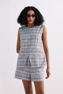 Cotton Tweed Vest Jacket Set in Grey - Steel Breeze / 3XL