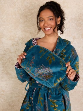 Velvet Half Moon Cosmetic Bag Autumn Floral - Teal