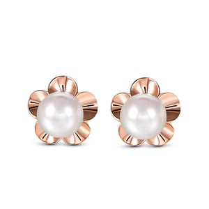 Jeulia "Ruffled Petals" Cultured Pearl Sterling Silver Children's Earrings