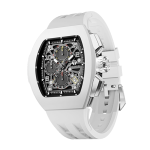 TSAR BOMBA Men's Quartz Watch | White | Atomic TB8214 | Fluororubber Bezel | Luxury Sport Watch | 50M Waterproof Sapphire Glass FKM Rubber Strap