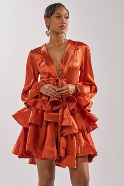 AKIRA Ariana Satin Ruffled Mini Dress | Size 2X
