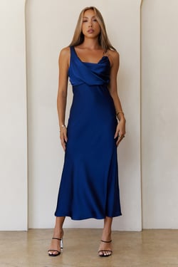 Pretty in Passion Satin Maxi Dress Navy