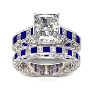 Jeulia Art Deco Radiant Cut Sterling Silver Ring Set