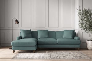 nkuku Deni Large Left Hand Chaise Sofa | Make To Order | Recycled Cotton Teal | Recycled Cotton Airforce