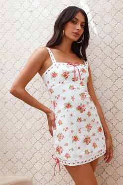 Cherry Trees Mini Dress White