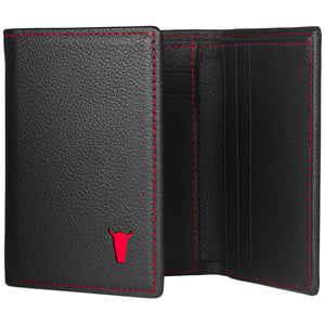 Trifold Leather Wallet (with RFID Protection) - Black with Red Detail