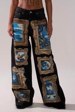 AKIRA Work Of Art Graphic Wide Leg Denim | Black | Size XL