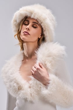 AKIRA Baby It's Cold Outside Faux Fur Bucket Hat In Ivory