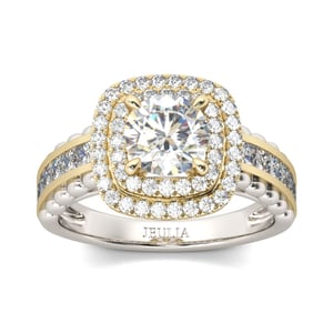Jeulia Double Halo Round Cut Sterling Silver Ring