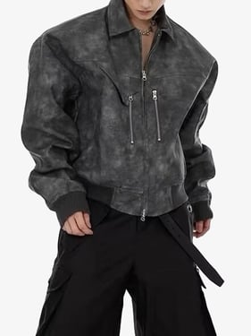 Thesupermade Vintage Motorcycle Suede Street Rap Jacket - 2232 - Pink / 2XL