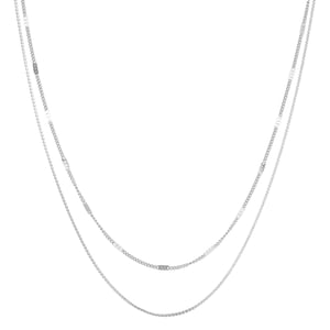 Mixed Cable and Bead Chain Necklace Silver