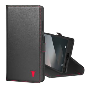 Galaxy S25 Ultra Leather Case (with Stand Function) - Black with Red Detail