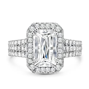 Jeulia "Captivating Brilliance" Emerald Cut Halo Sterling Silver Ring